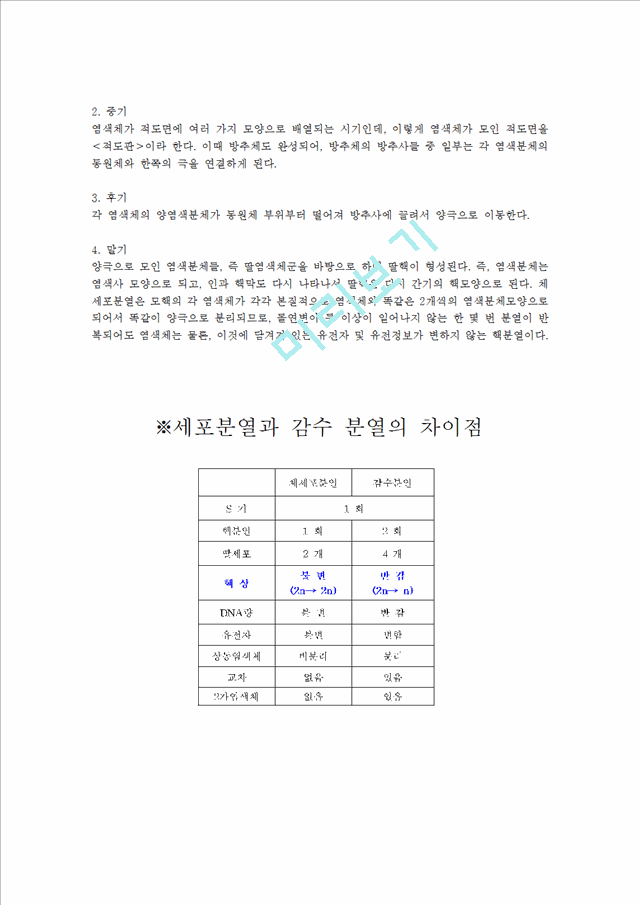 [의학,약학] 세포 분열과 감수 분열의 차이점.hwp